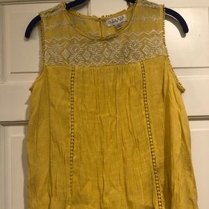 Mustard embroidered gauzy top, PL